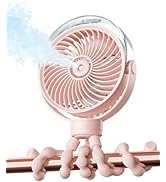 SWEETFULL Misting Stroller Fan – Portable Baby Fan with Spray Cooling, 4 Speeds, Quiet Rechargeab...