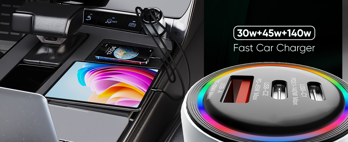 usb c car charger 100w car charger 100w laptop car charger oneplus car charger 140w pd3.1carcharger