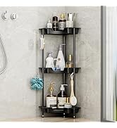 SWTYMIKI Corner Shower Caddy Standing - 3 Tier Rust Proof Floor Standing Shower Organizer with 4 ...