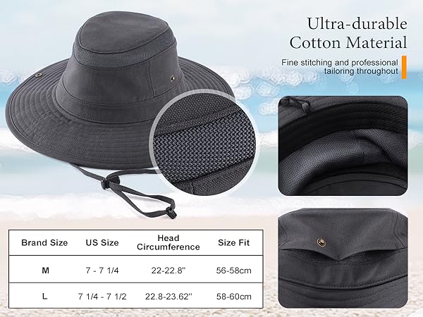 mens wide brim sun hat dark grey durable