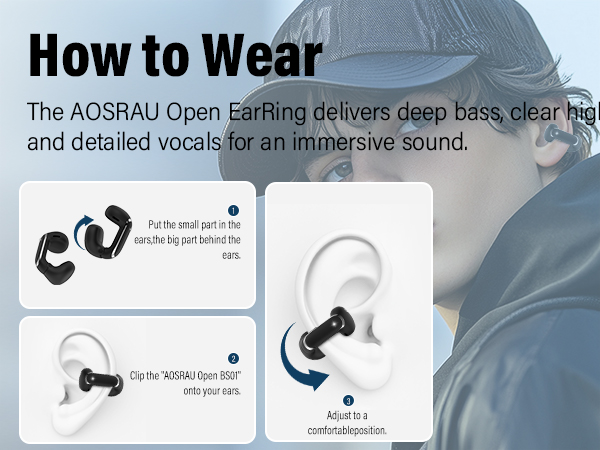 Wireless Earbuds Clip On Ear Headphones Open Ear bluetooth earbuds noise cancelling earbuds