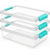3 PCS Storage Bins with Latching Lids, Clear Organizer Bins, Stackable Office Organization and St...