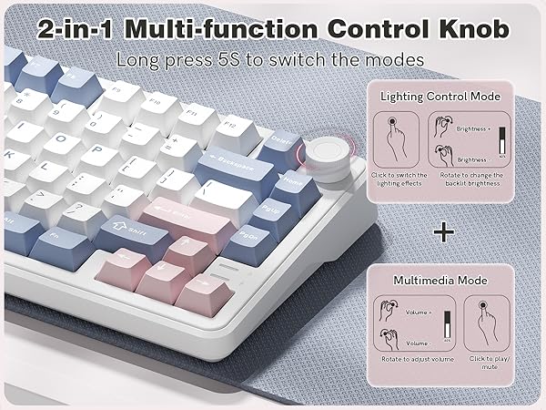 Keyporia L75 keyboard with 2-in-1 multi-function control knob for lighting and multimedia