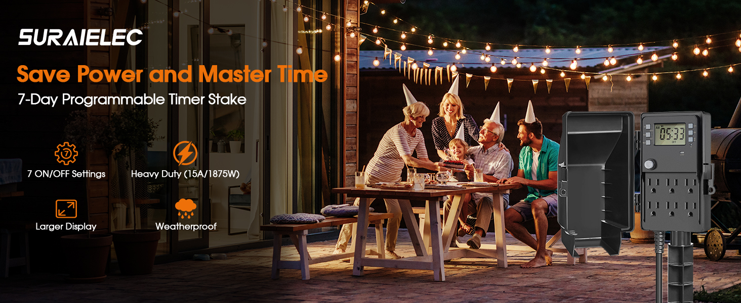 outdoor electrical timer outlet stake multi plug power strip christmas waterproof extension cord