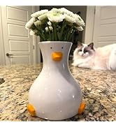 MOUGIGI Handcrafted Ceramic Duck Vase - White Modern Flower Vase with Unique Duck Design - Round ...