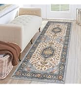 KUTA Runners for Hallways 2x6 Ivory Blue, Vintage Floral Kitchen Rugs Non-Slip Washable Runner Ul...