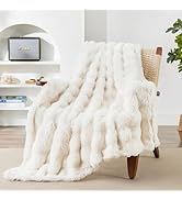 EXQ Home Fluffy Faux Rabbit Fur Throw Blanket for Couch, Soft Luxury Bubble Double Sided Plush Bl...