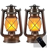 Outdoor Lantern Hanging Vintage Led Waterproof Camping Lamps with Dancing Flame Non-Solar Remote ...