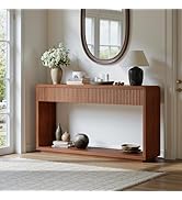 Evermagin 59'' Walnut Entryway Table with Drawers, Fluted Console Table, Mid Century Modern Sofa ...