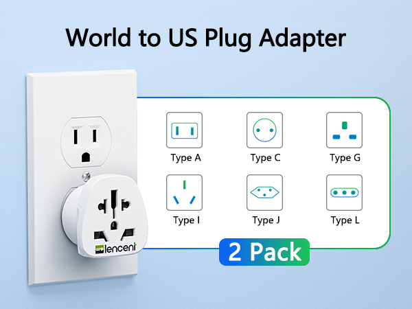 World to US Plug Adapter 2 Pack