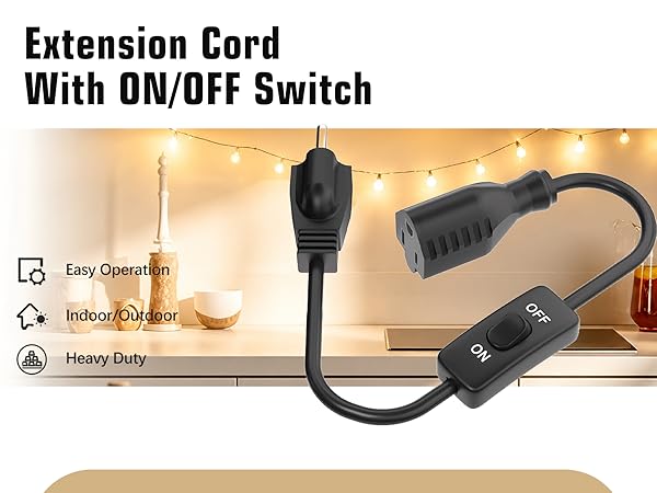 Extension Cord with Switch 3-Prong Indoor Black 