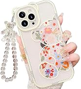 IAIYOXI for iPhone 15 Pro Max Case with Cute Flowers Bear Pattern, Camera Protector, Clear Phone ...