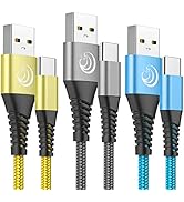 USB C Cable 3A Fast Charging 6FT 3Pack Nylon Type C Phone Charger Cord for Samsung Galaxy S24 S23...