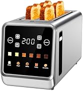 Long Slot Toaster 4 Slice with Touchscreen, 1400W Stainless Steel 2-Slot Smart Appliance Extra Wi...