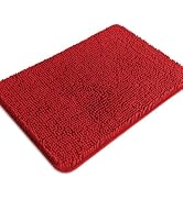 PureSwan Red Bathroom Rugs – Absorbent and Washable Bath Mat, Non-Slip, Thick Soft Chenille Bath ...