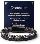 XIANNVXI Mens Crystal Beads Leather Bracelet | Multi-Layer Braided Leather Bracelet 6mm Black Obs...