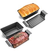 HONGBAKE 4 Pack Meatloaf Pan with Drain Tray, 9 x 5 Inches Loaf Pans with Insert, Nonstick Meat L...