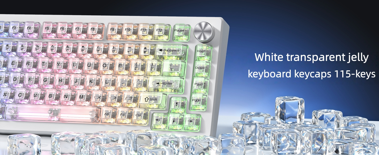 White Clear Keyboard keycaps,Transparent Key caps,Crystal Jelly Keycap Set,Shine Through Key caps