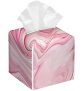 BLYKVGHQ Pink Liquid Marble Tissue Box Cover Square, Tissue Box Holder with Bottom Belt Leather F...