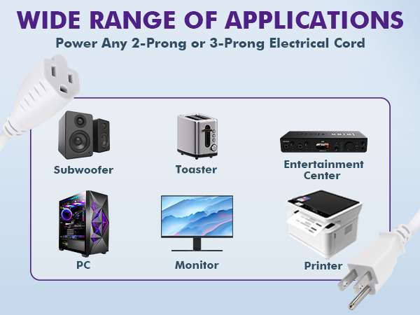 use with any two or three prong electrical cord