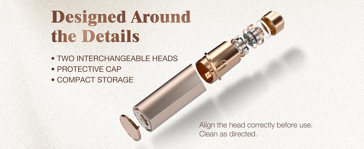 Compact facial hair remover for home, makeup bag, travel, and on-the-go touch-ups.