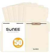 SUNEE File Folders with Fasteners, Manila Folders Letter Size, 2 Reinforced Fasteners, 1/3-Cut Ta...