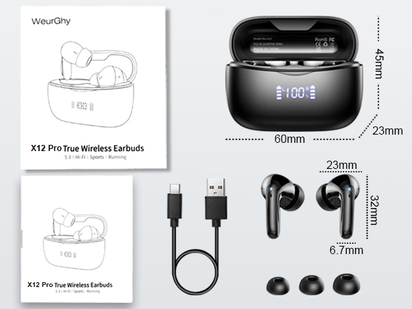 wireless earbuds packaging content display