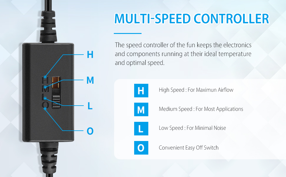 120mm quiet usb fan with multi-speed controller