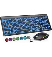 Wireless Keyboard and Mouse Bluetooth, Multi-Device Slim Portable Rechargeable Backlits Cordless ...