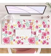 Colorful Star Large Desk Pad Mat, Pink Flowers Keyboard Pad PC Gaming Mouse Pad, Waterproof Leath...