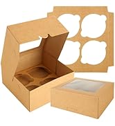 QTLCOHD 40 Pack Cupcake Boxes 4 Count, 6 x 6 x 3 Inch Folded Cupcake Containers, Brown Muffin Box...