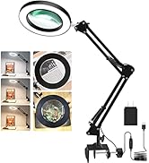 LED Magnifying Glass Desk Lamp with Clamp,3 Color Modes 10 Levels Dimmable Adjustable Swivel Arm ...
