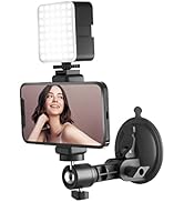 LenTok Suction Cup Mirror Phone Holder with Light, Travel Wall Phone Camera Mount for Makeup Cont...
