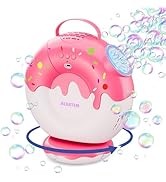 BLAXTEM Rechargeable Bubble Machine Donut-Shaped - 90° 360° Rotatable, Lights &amp; Music Bubble Make...