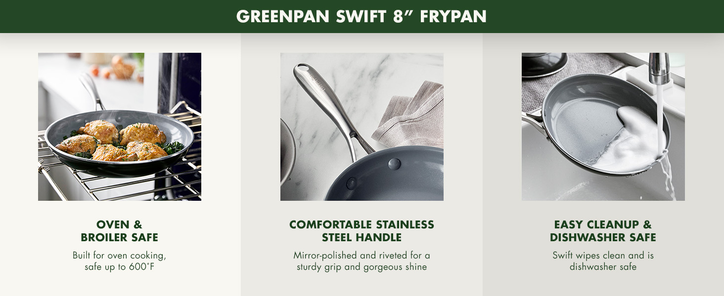 GreenPan, Ceramic Nonstick, PFAS-Free, Non-Toxic, Cookware, Frypans, Swift