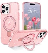DOMAVER Magnetic Case for iPhone 14 Pro Max with Stand [Compatible with Magsafe], Glitter Translu...