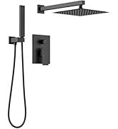 Lava Odoro Modern 2-Setting Square Shower System with Rain Shower Head and Handheld Spray Black, ...
