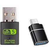 USB WiFi Adapter,600Mbps USB WiFi Bluetooth Adapter(Includes a USB to USB C Adapter),Dual Band 5G...