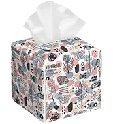Boho Vintage Leather Tissue Box Holder Abstract Plant Leaves Tissue Box Cover Facial Paper Case O...