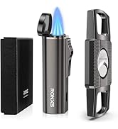 RONXS Cigar Lighter and Cutter Set, Adjustable Jet Flame Torch Lighter and Cigar Cutter, Windproo...