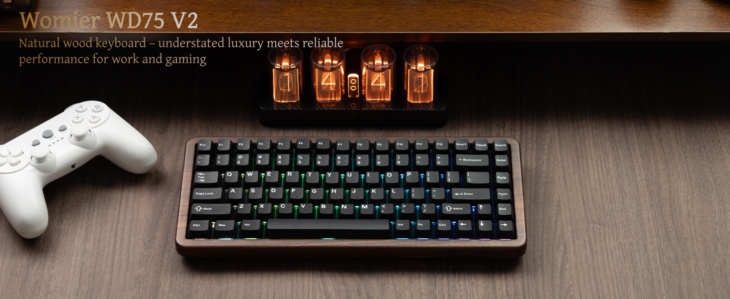75% Mechanical Keyboard Wireless with QMK/VIA, WD75 V2 Wood Gaming Keyboard