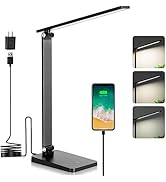 LED Desk Lamp, Desk Lamp with USB Charging Port, Desk Lamps for Home Office, 3 Brightness Level D...