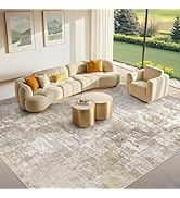 Washable 9x12 Area Rug for Living Room: Modern Abstract Neutral Large Soft Thin Rugs - Non Slip I...