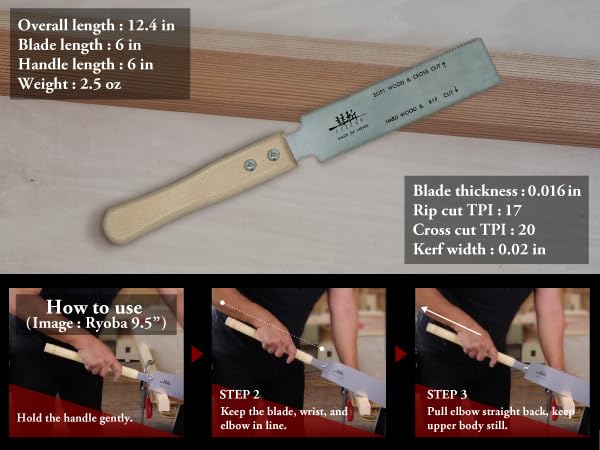 Overall length 12.4 in Blade length 6 in Handle length 6 in Weight 2.5 oz blade thickness 0.016 in