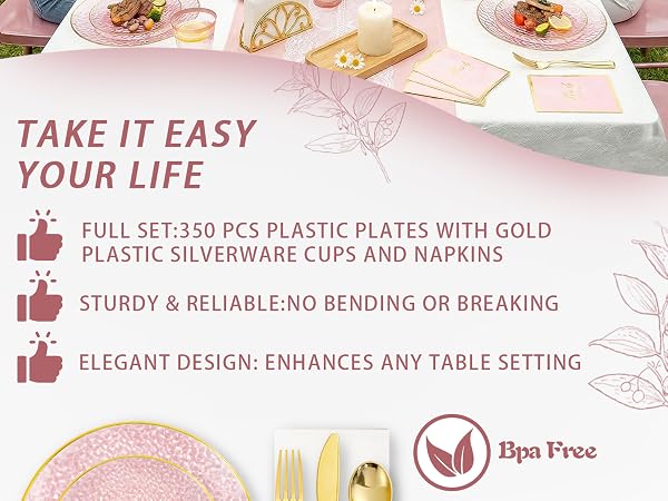 plastic gold dinnerware set