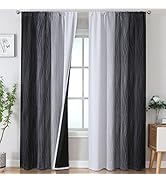 Estelar Textiler Black and Greyish White Blackout Curtains 84 Inches Long, Thermal Insulated Two ...