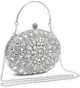 WRINGKIT Rhinestone Clutch Purses for Women, Small Sparkly Silver Evening Clutch Bag, Glitter Lux...