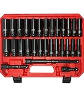 GOSWIFT 29pcs 1/2" Drive Impact Socket Set, Deep &amp; Standard Sockets with Extension Bars, Cr-V Ste...