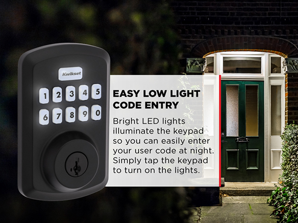 Kwikset Powerbolt 250 low light code entry led bright illuminate keypad dark night see tap code easy