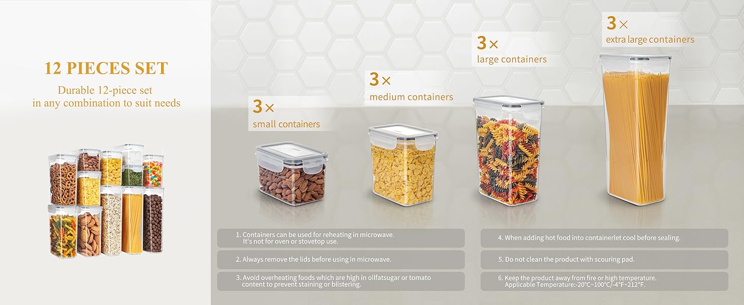 MR.SIGA 12 Pack Airtight Food Storage Container Set, BPA Free Kitchen Pantry Organization